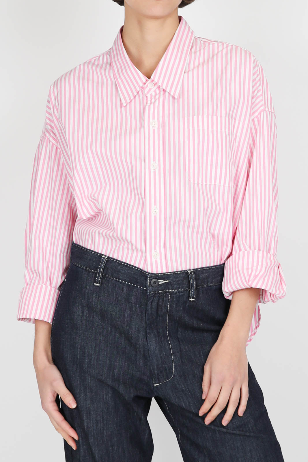 Bluse Cropped mit Streifen in Wide Pink Stripe