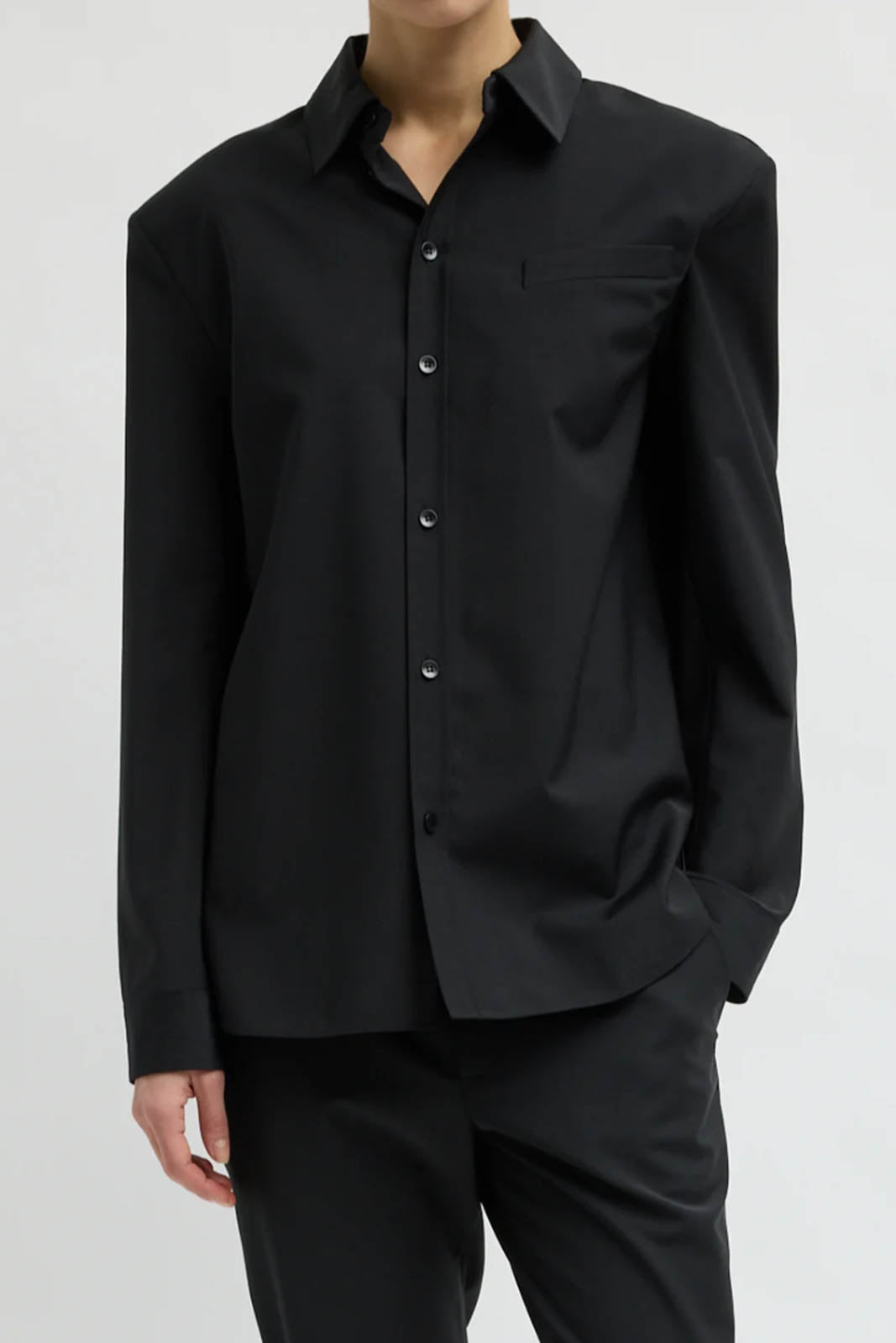 Tibi, Bluse Tropical Wool in Schwarz