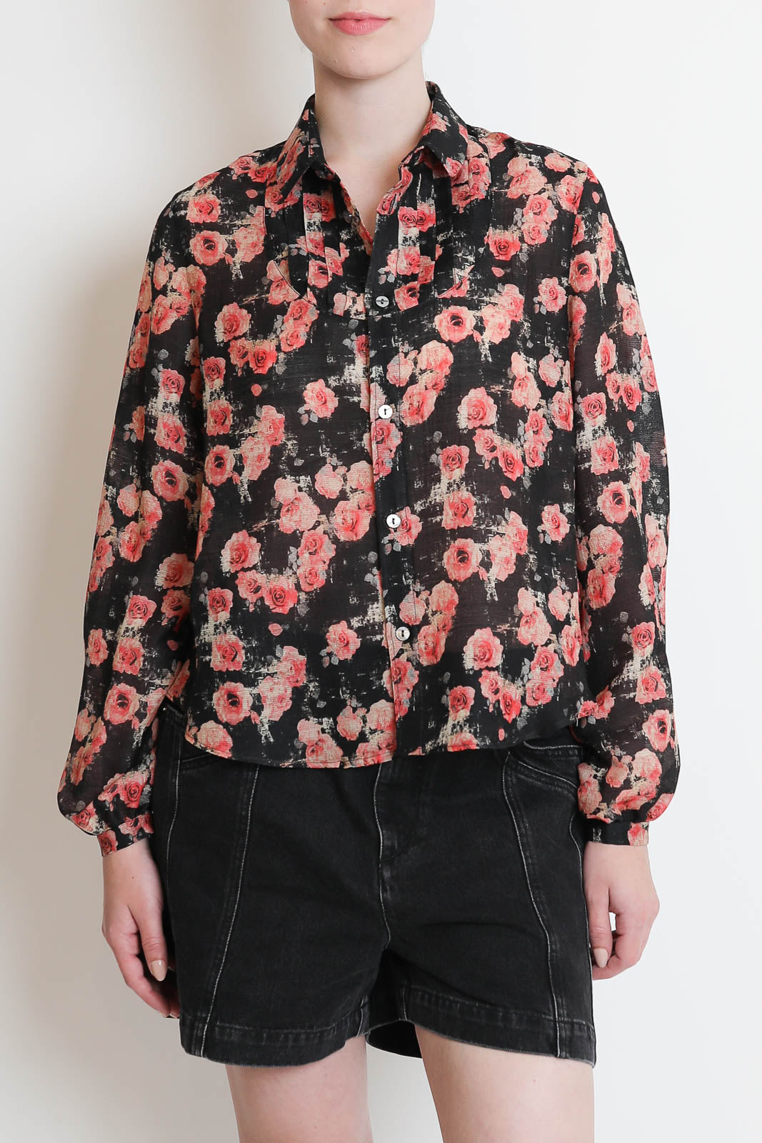 R13, Bluse Pleated Tuxedo in Roses Black