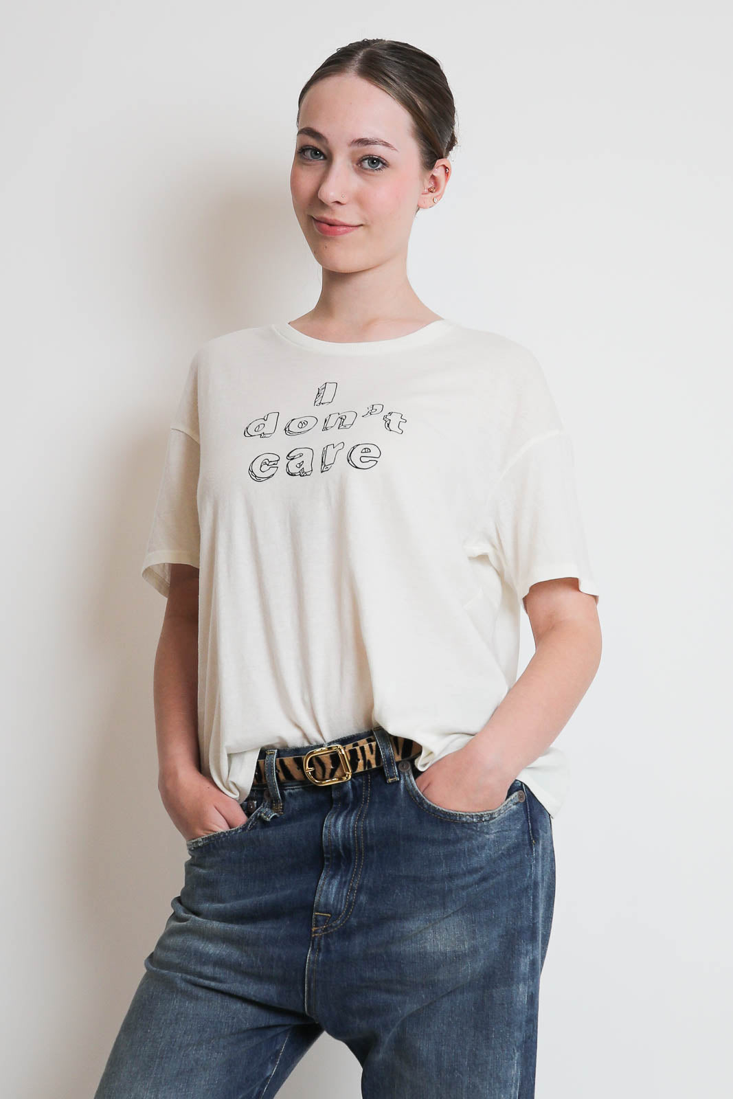 R13, T-Shirt I Don't Care in Ecru