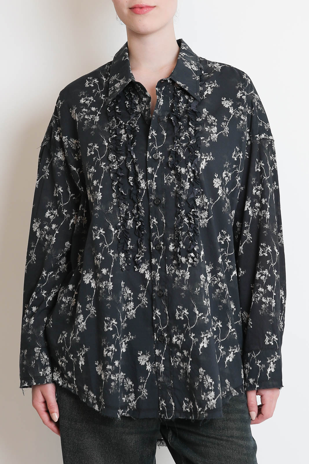 R13, Bluse Ruffle in Floral Black