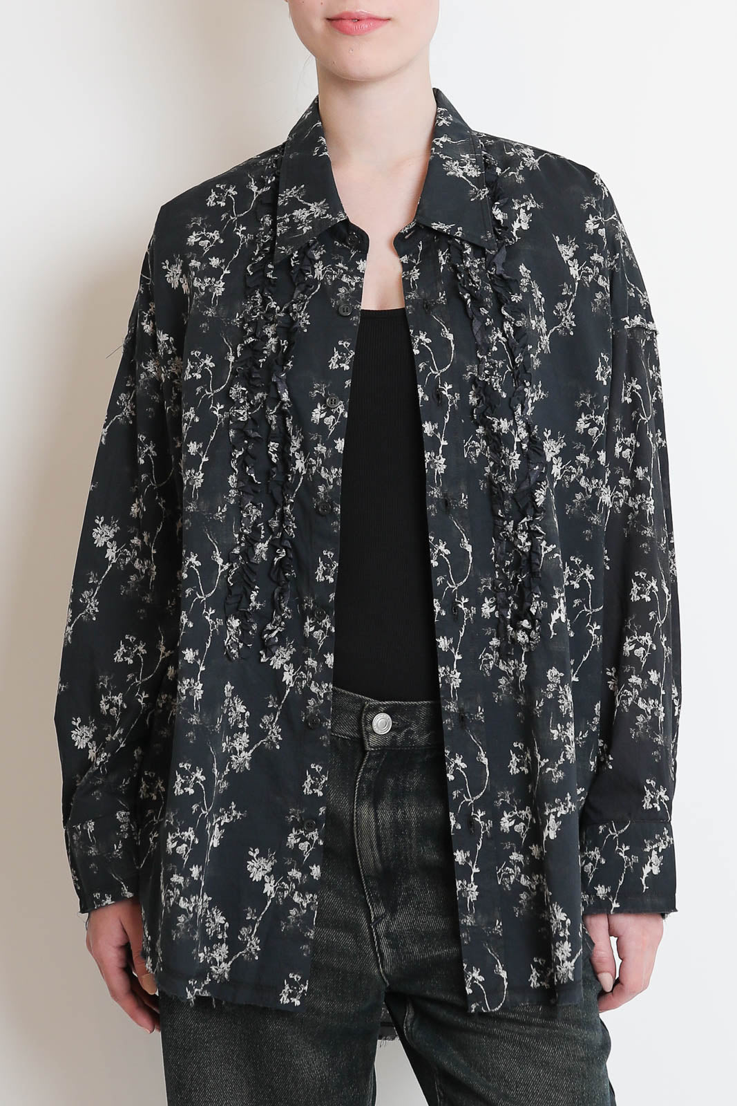 R13, Bluse Ruffle in Floral Black