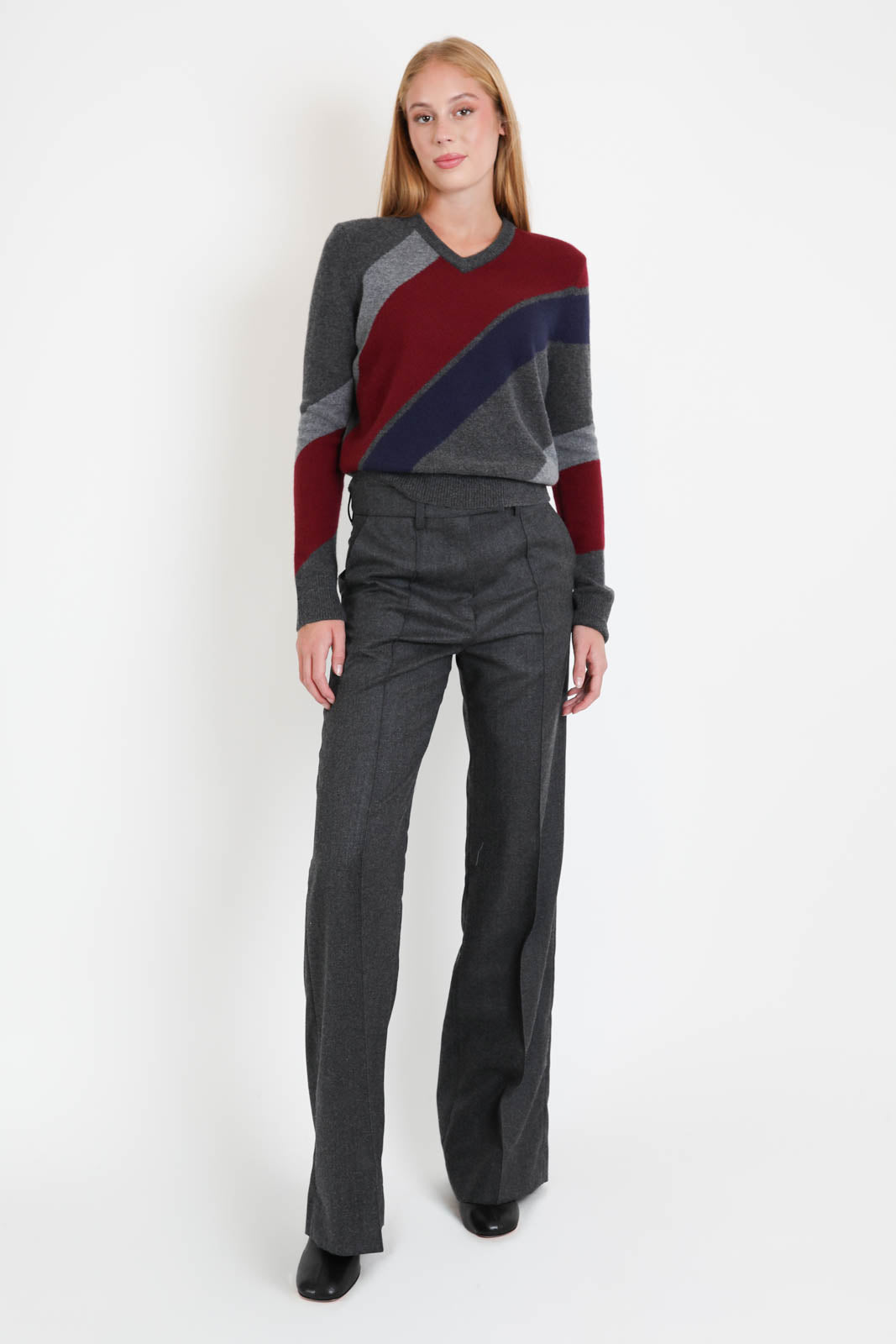 Laurence Bras, Pullover Cyan in Grey/Burgundy/Navy