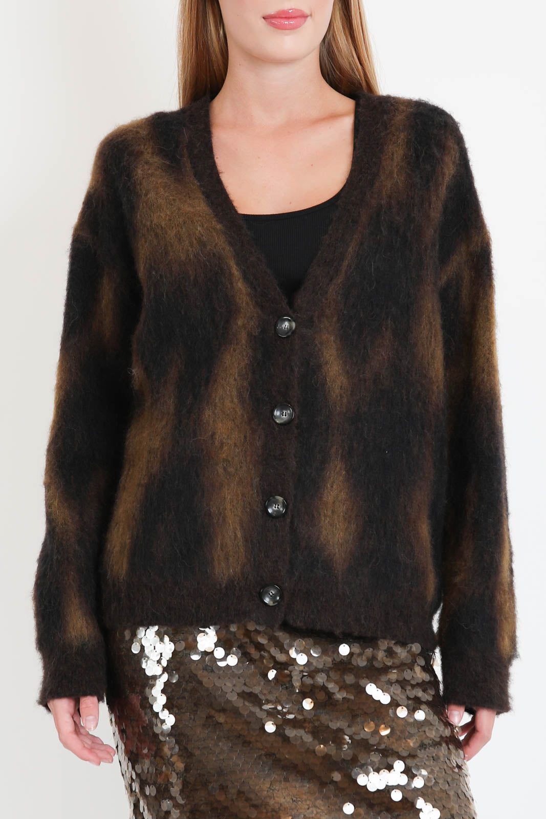 Roberto Collina, Cardigan Jacquard Animalier in Moro