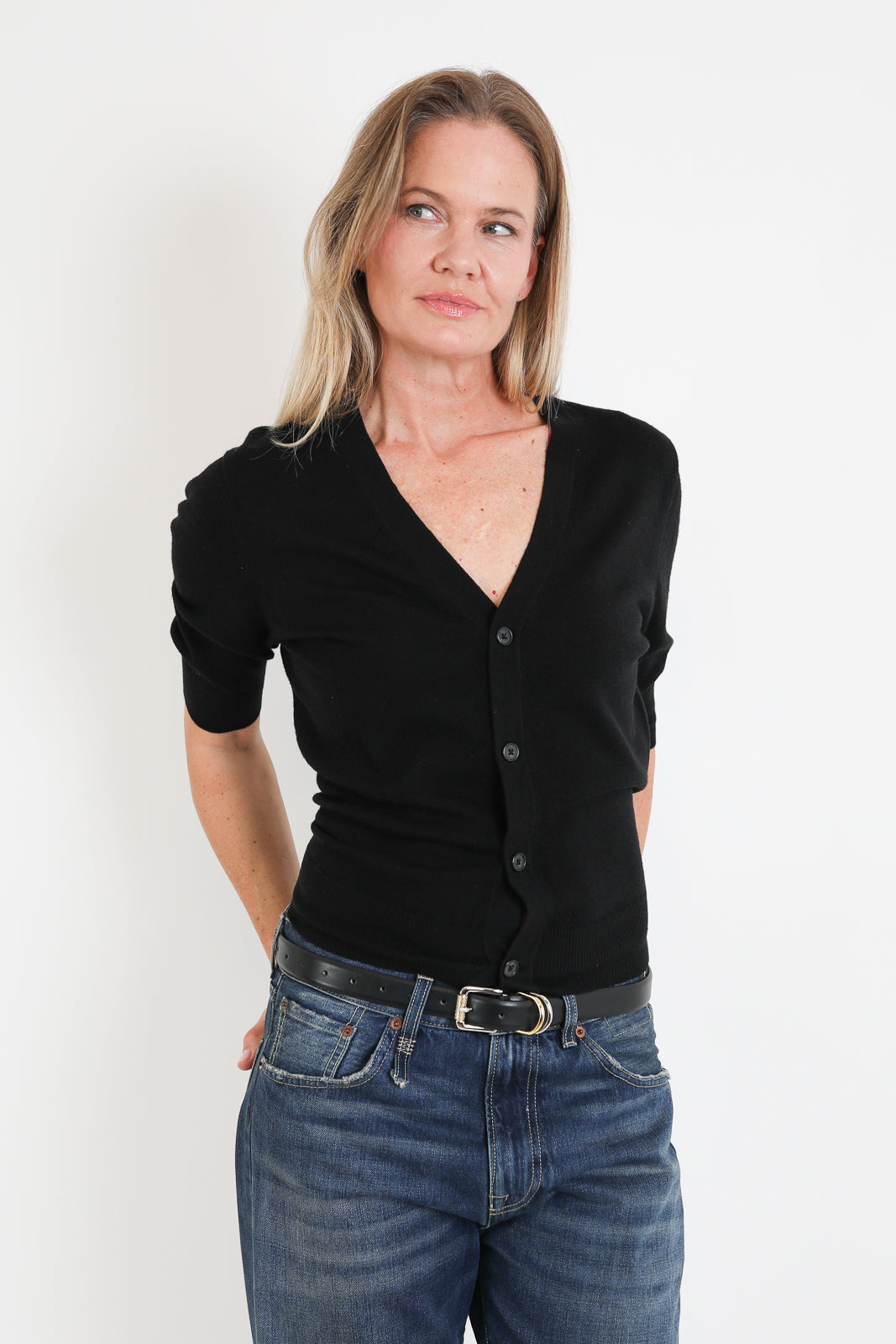 R13, Cardigan Elbow Split in Schwarz