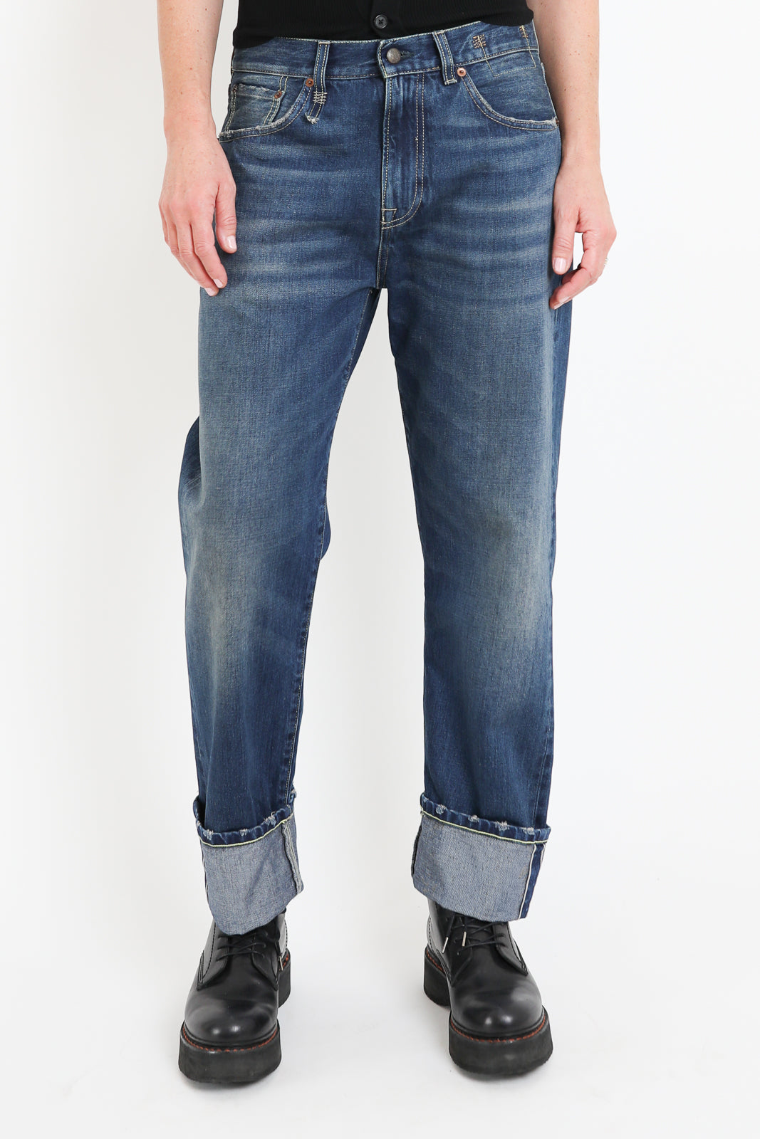 R13, Jeans Cuffed Dalston in Selvedge Blue