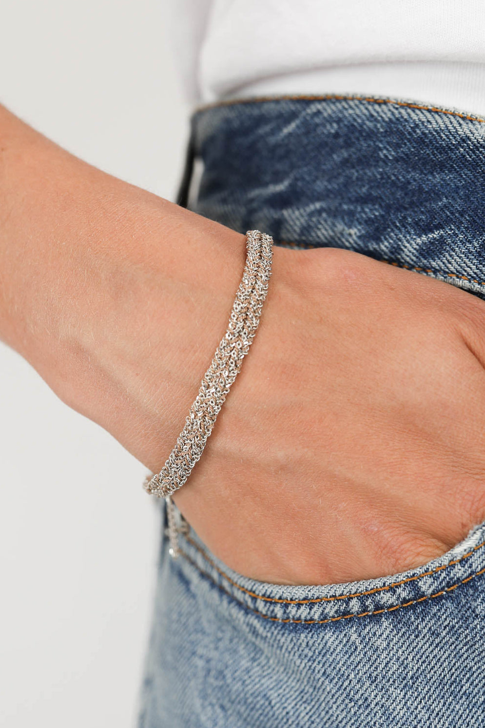 Armband N°183 in Silber/Beige