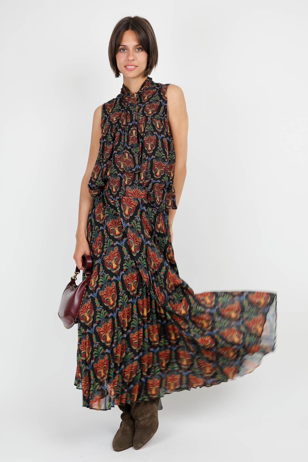 Rock mit Plissee in Boho Panther Black