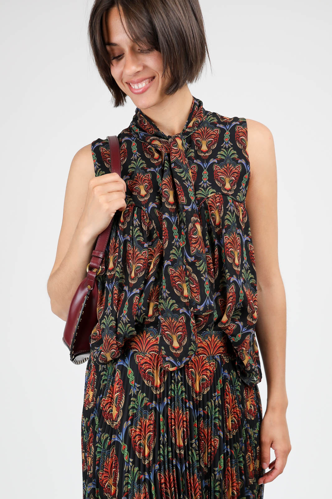 Bluse ohne Ärmel in Boho Panther Black