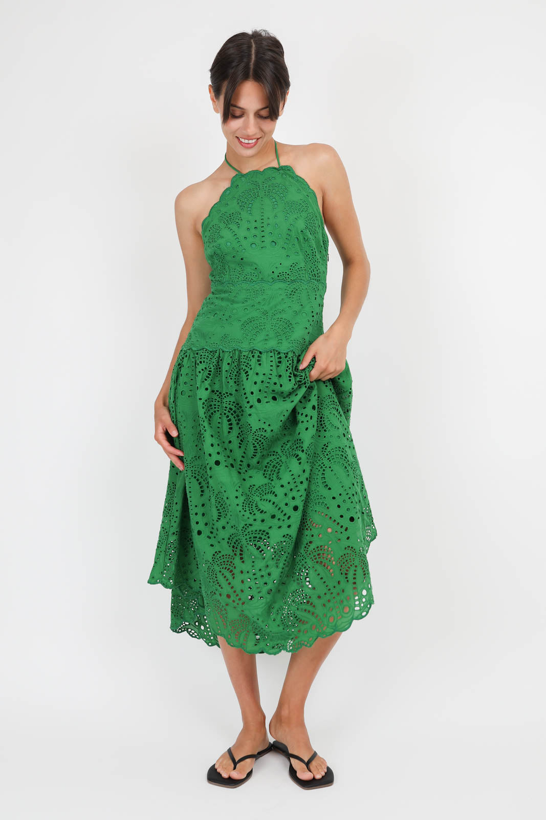 Kleid Palm Tree Eyelet in Grün