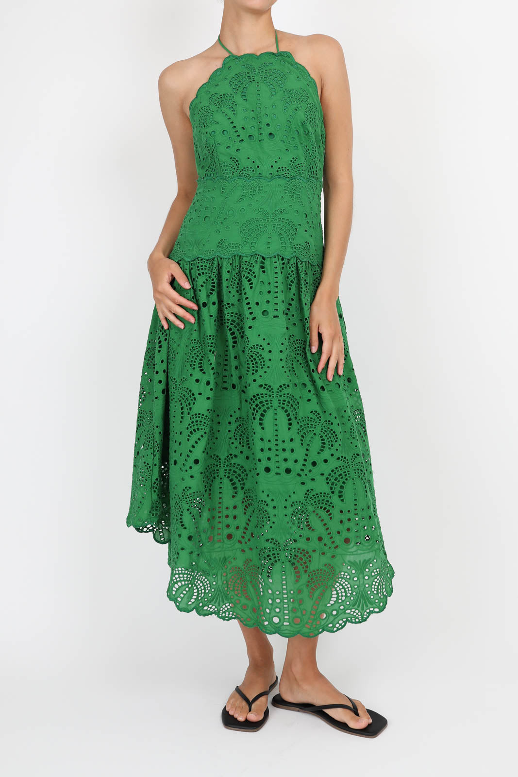 Kleid Palm Tree Eyelet in Grün
