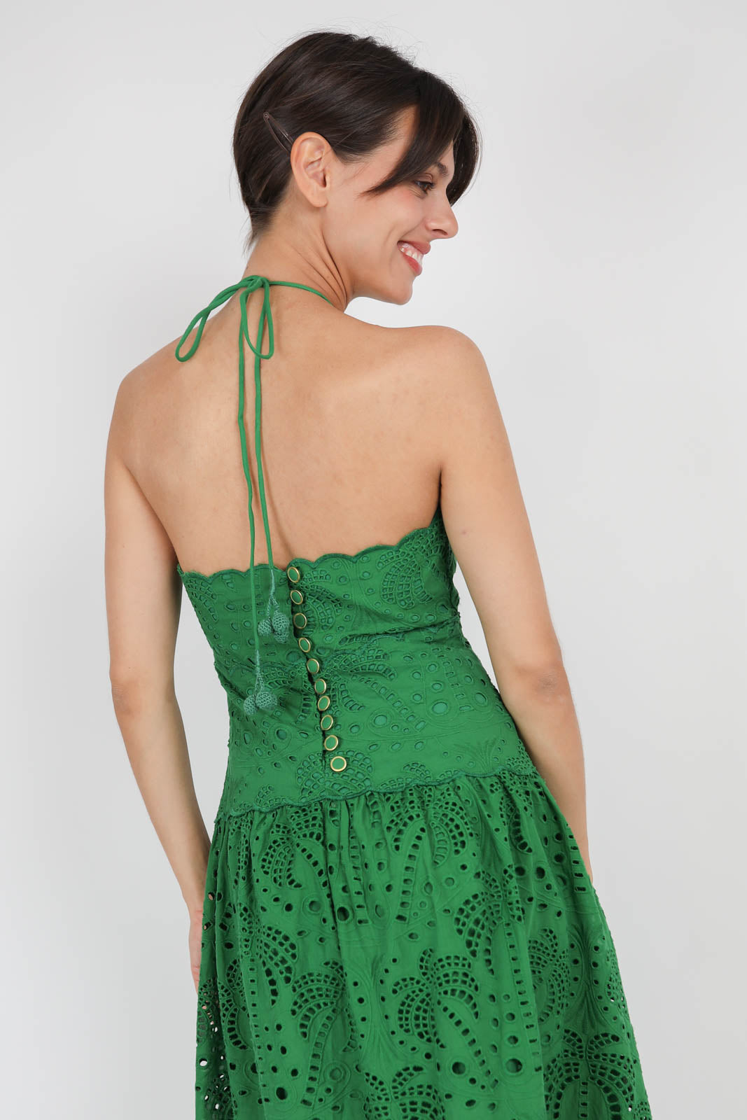 Kleid Palm Tree Eyelet in Grün