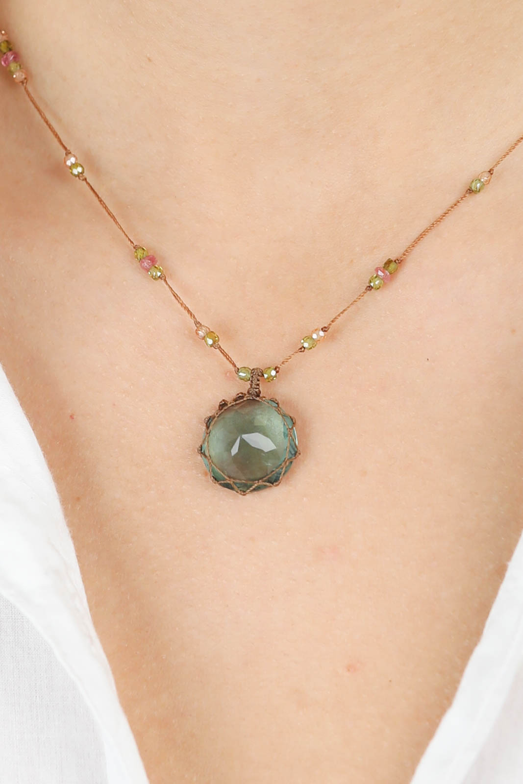 Halskette Tibet in Fluorite Green