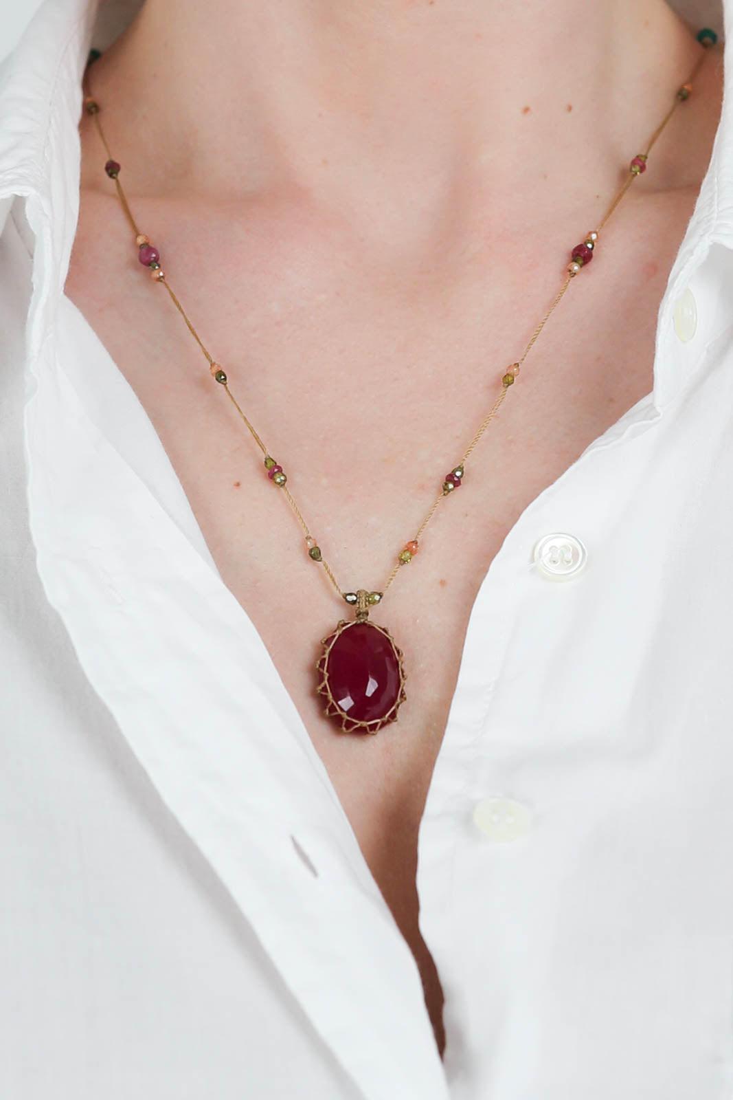 Halskette Tibet in Rubellite