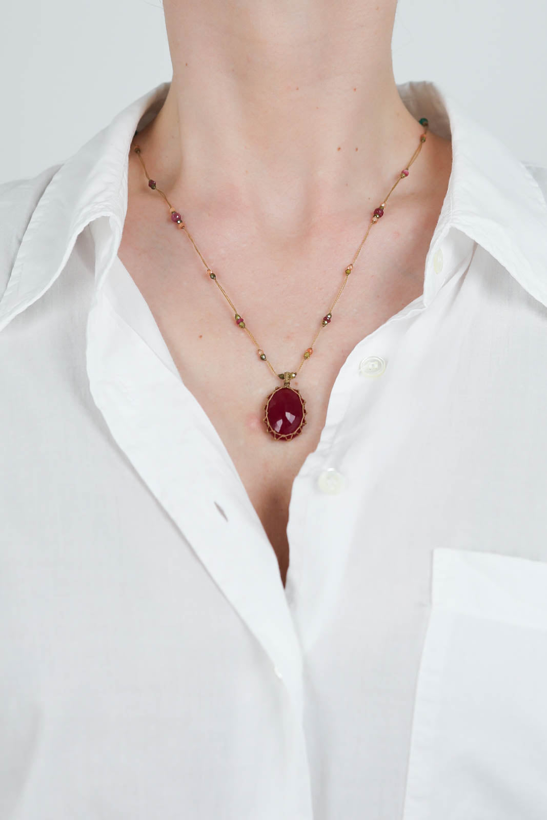Halskette Tibet in Rubellite