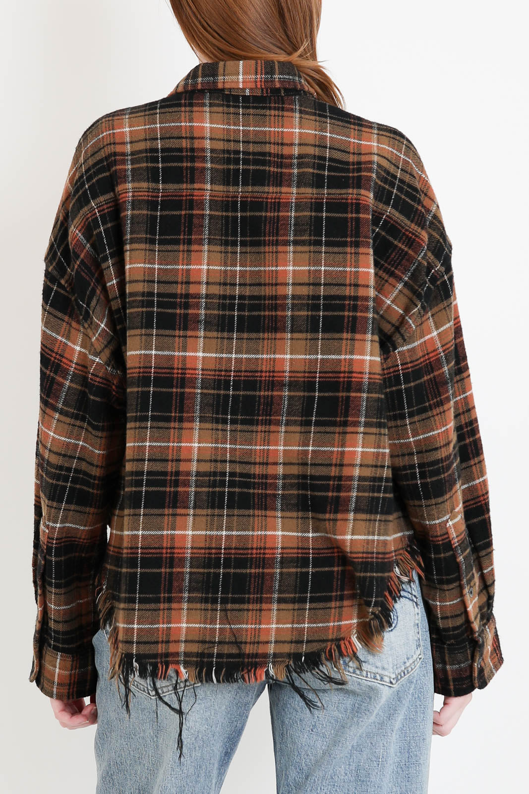R13, Bluse Drop Neck Cropped in Light Brown/Black Plaid