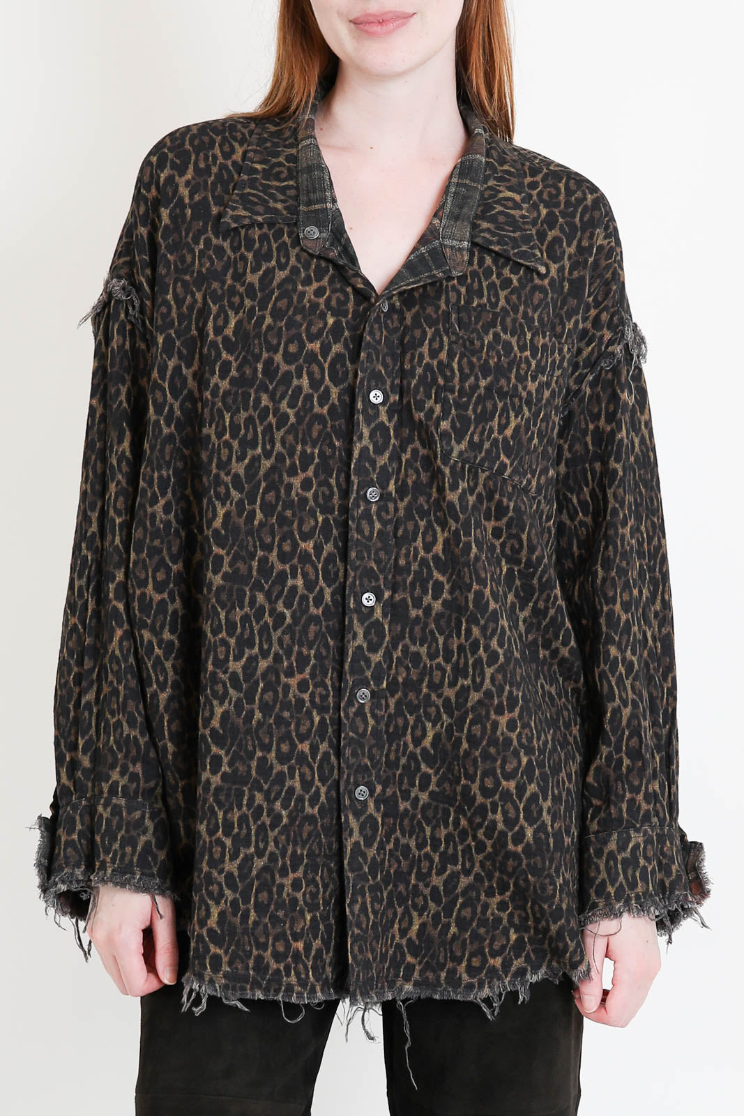 R13, Bluse Reversible Drop Neck in Brown Plaid