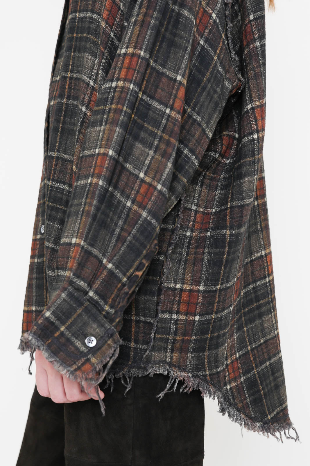R13, Bluse Reversible Drop Neck in Brown Plaid