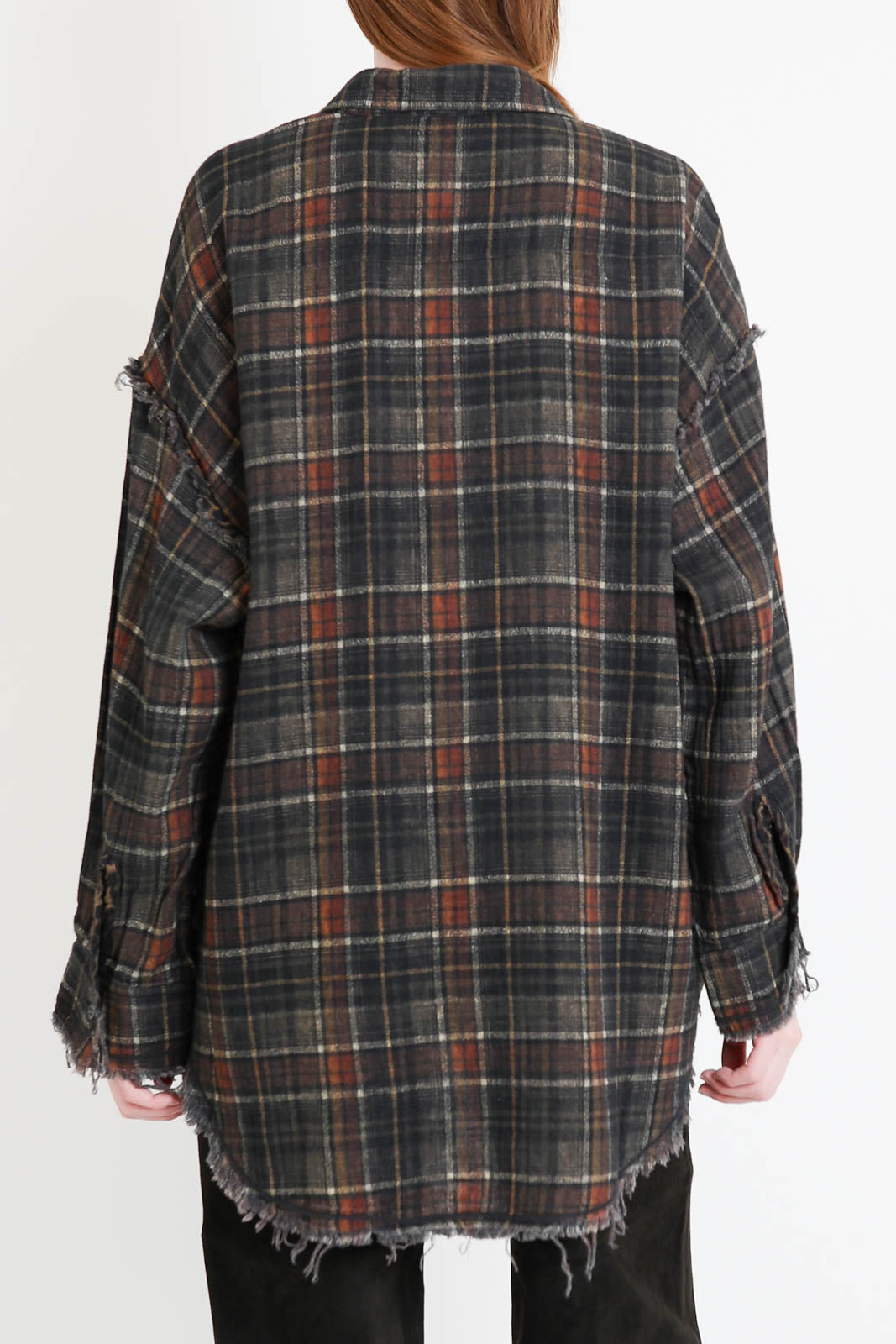R13, Bluse Reversible Drop Neck in Brown Plaid