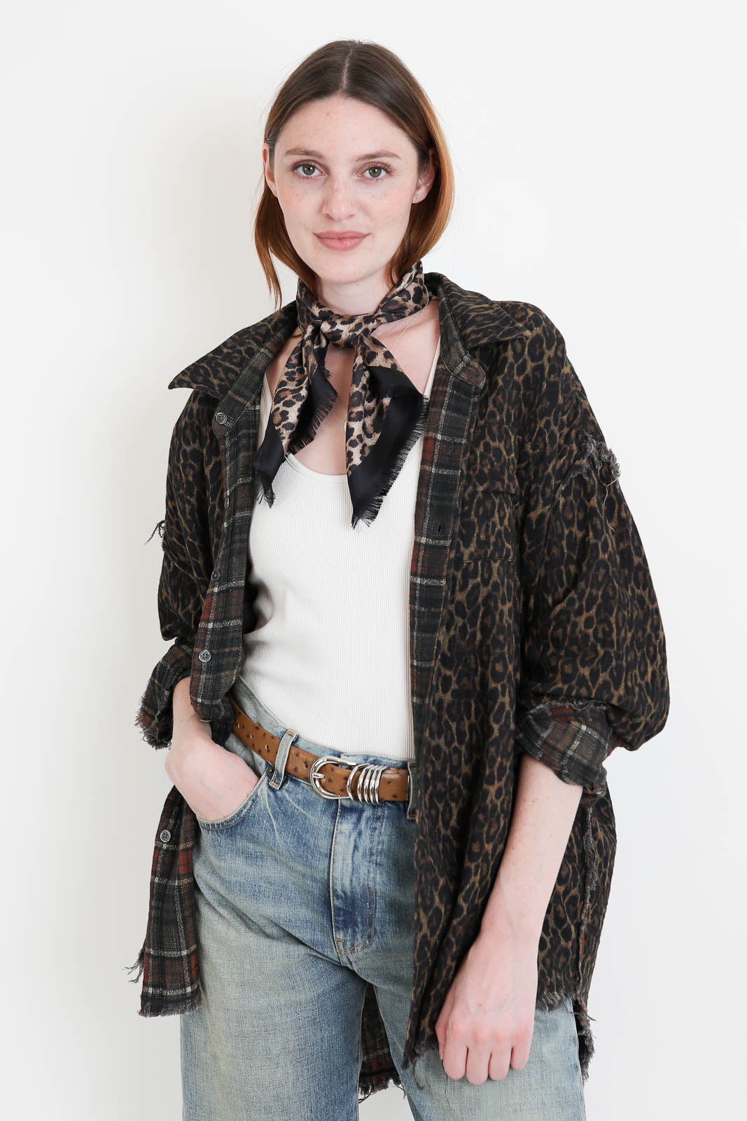 Bluse Reversible Drop Neck in Brown Plaid