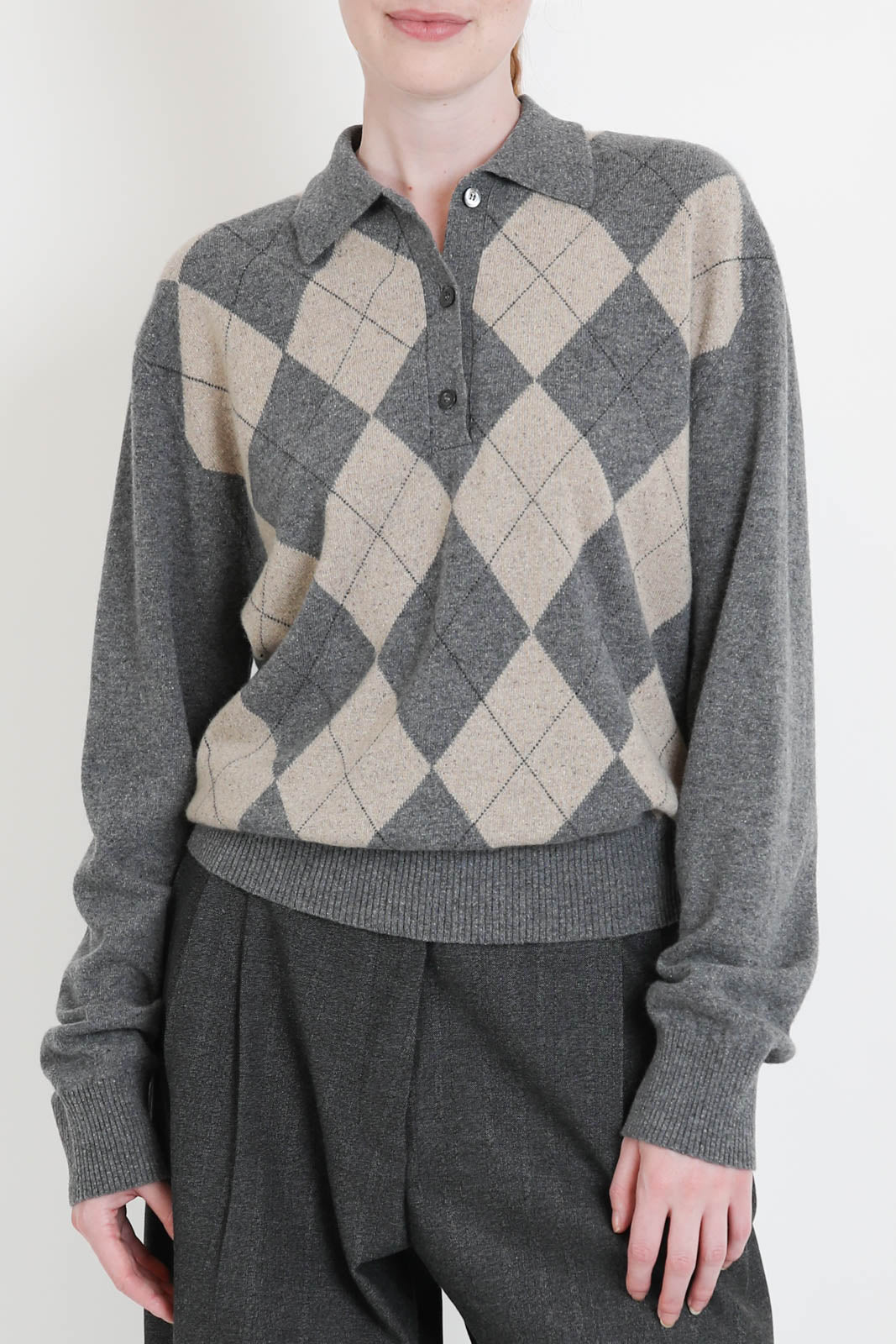Rohe, Pullover Argyle Mouliné in Grey/Oat Check