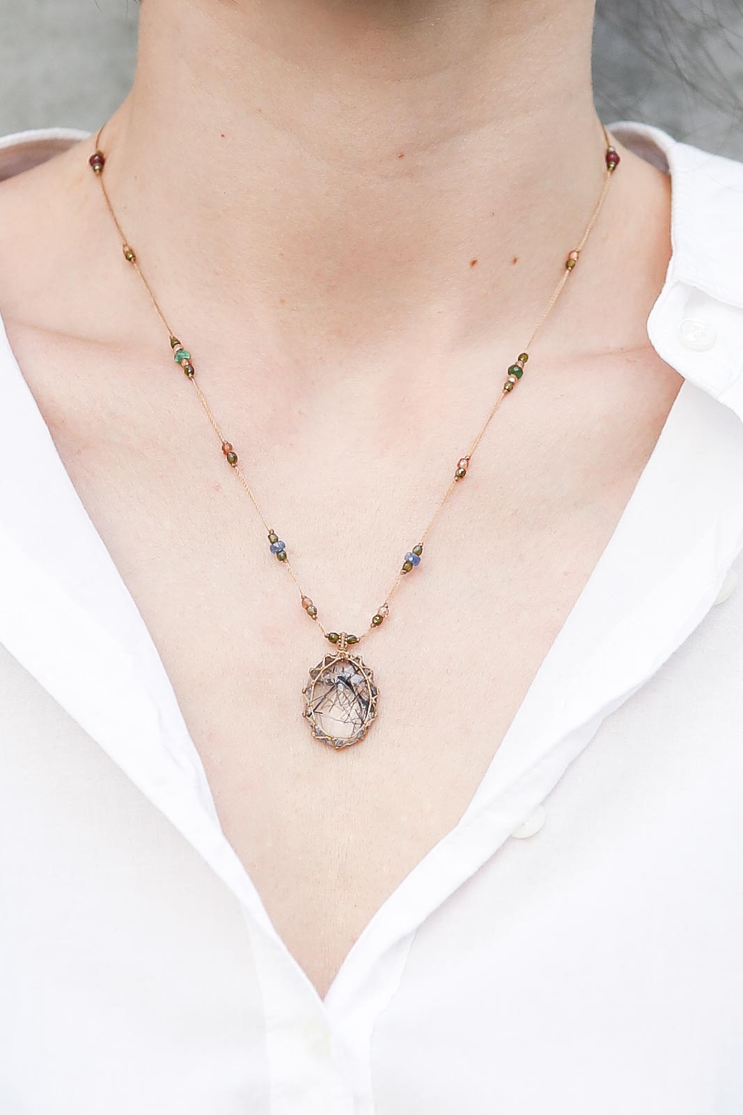 Halskette Tibet in Rutile Quartz Black