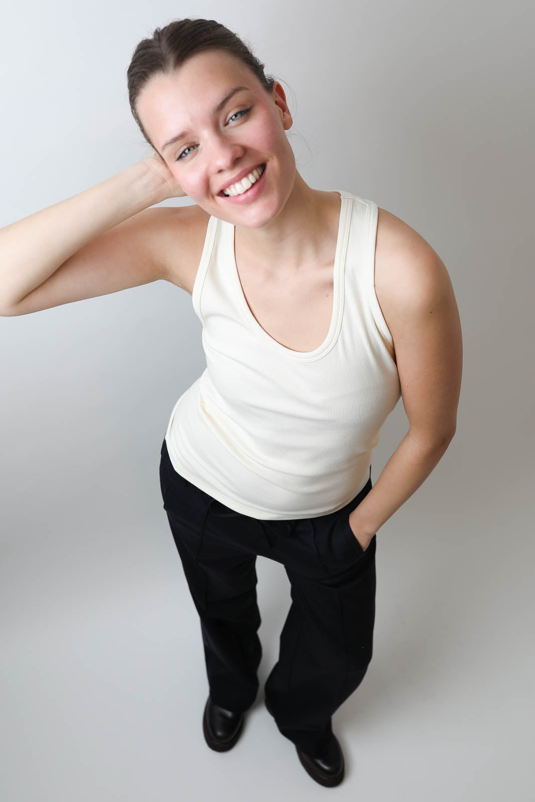 Rib tank top in Ivoire