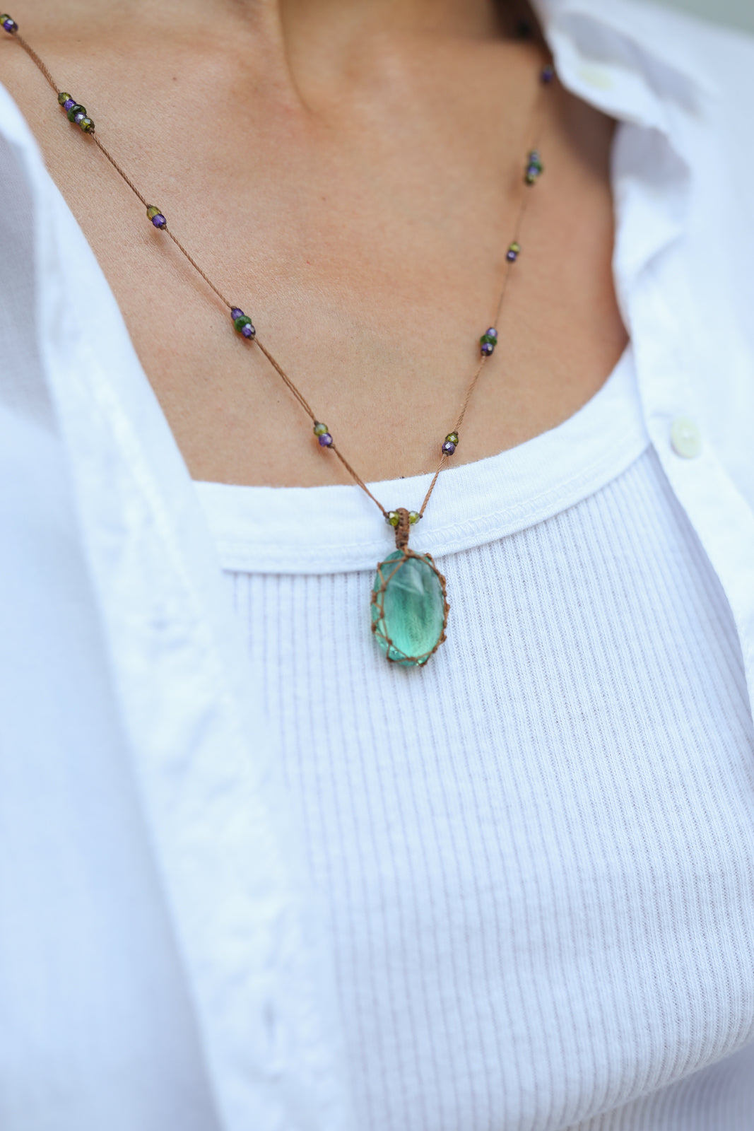 Halskette Tibet in Fluorite Green