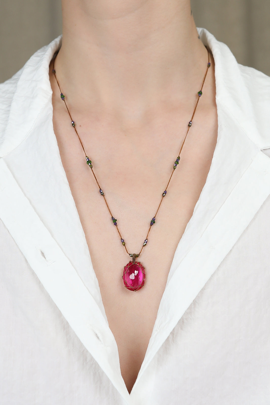 Halskette Tibet in Indian Glass Pink