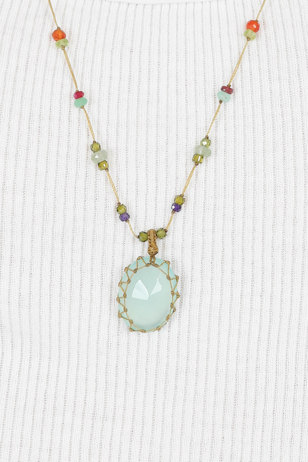 Necklace Tibet long in Calcedoine Bleue
