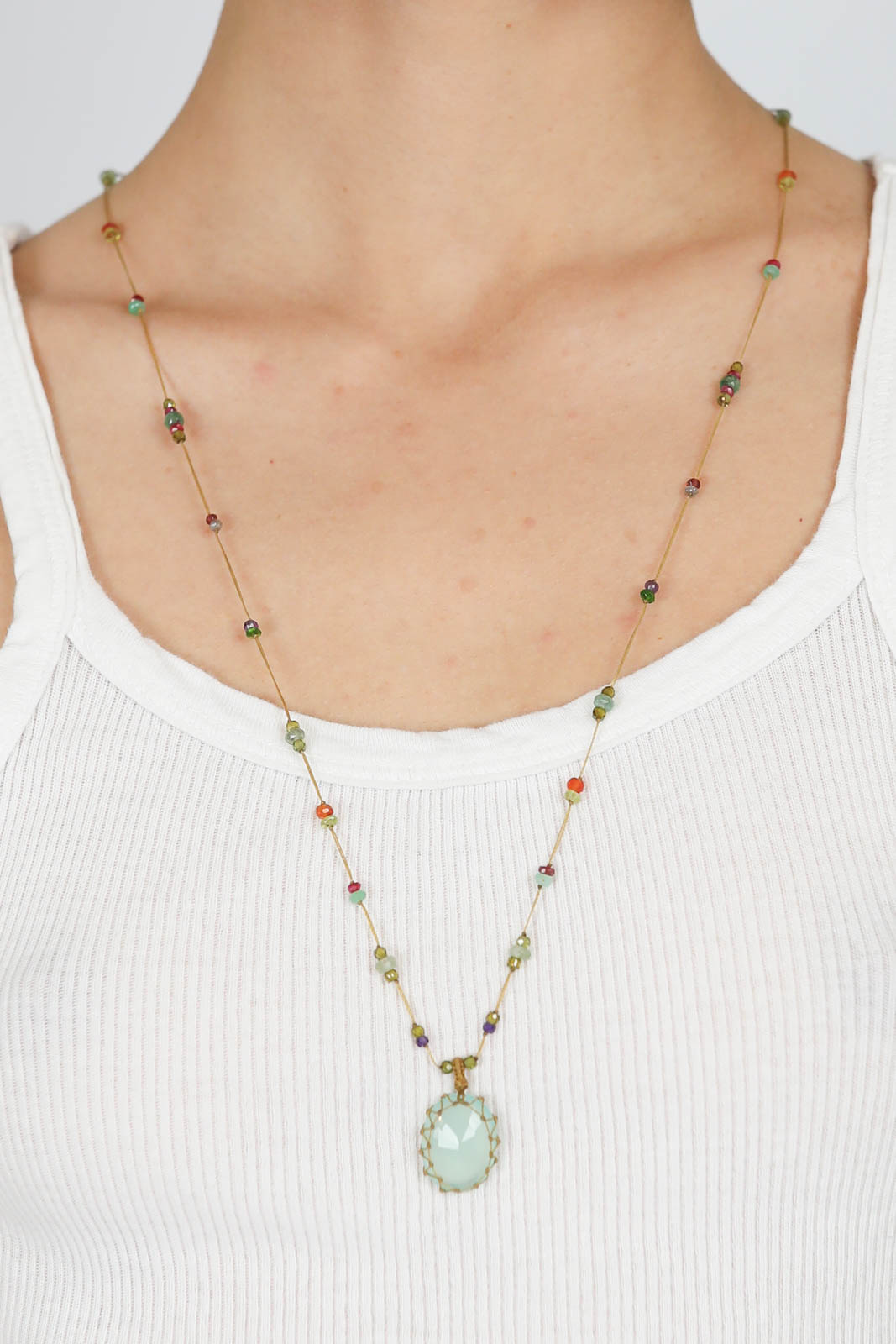 Necklace Tibet long in Calcedoine Bleue