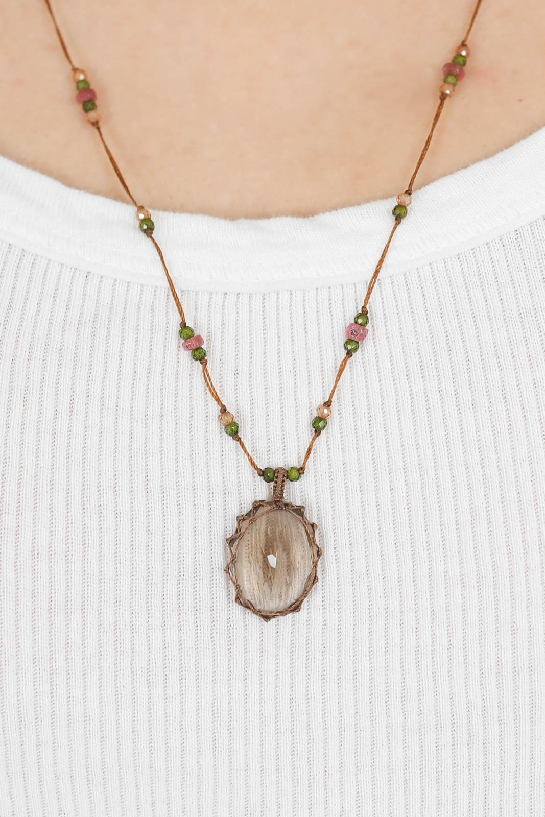 Necklace Tibet long in smoky quartz