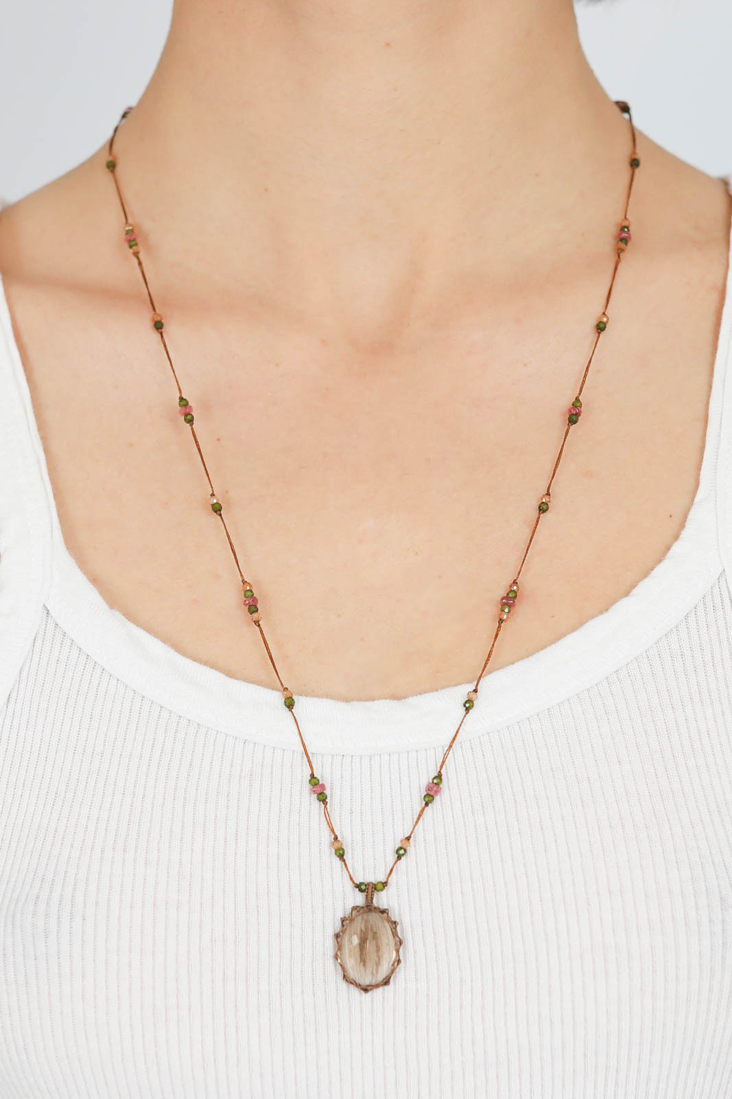 Necklace Tibet long in smoky quartz