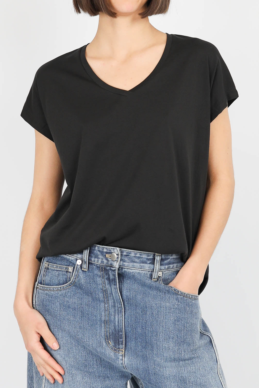 Oversized V-neck T-shirt in black