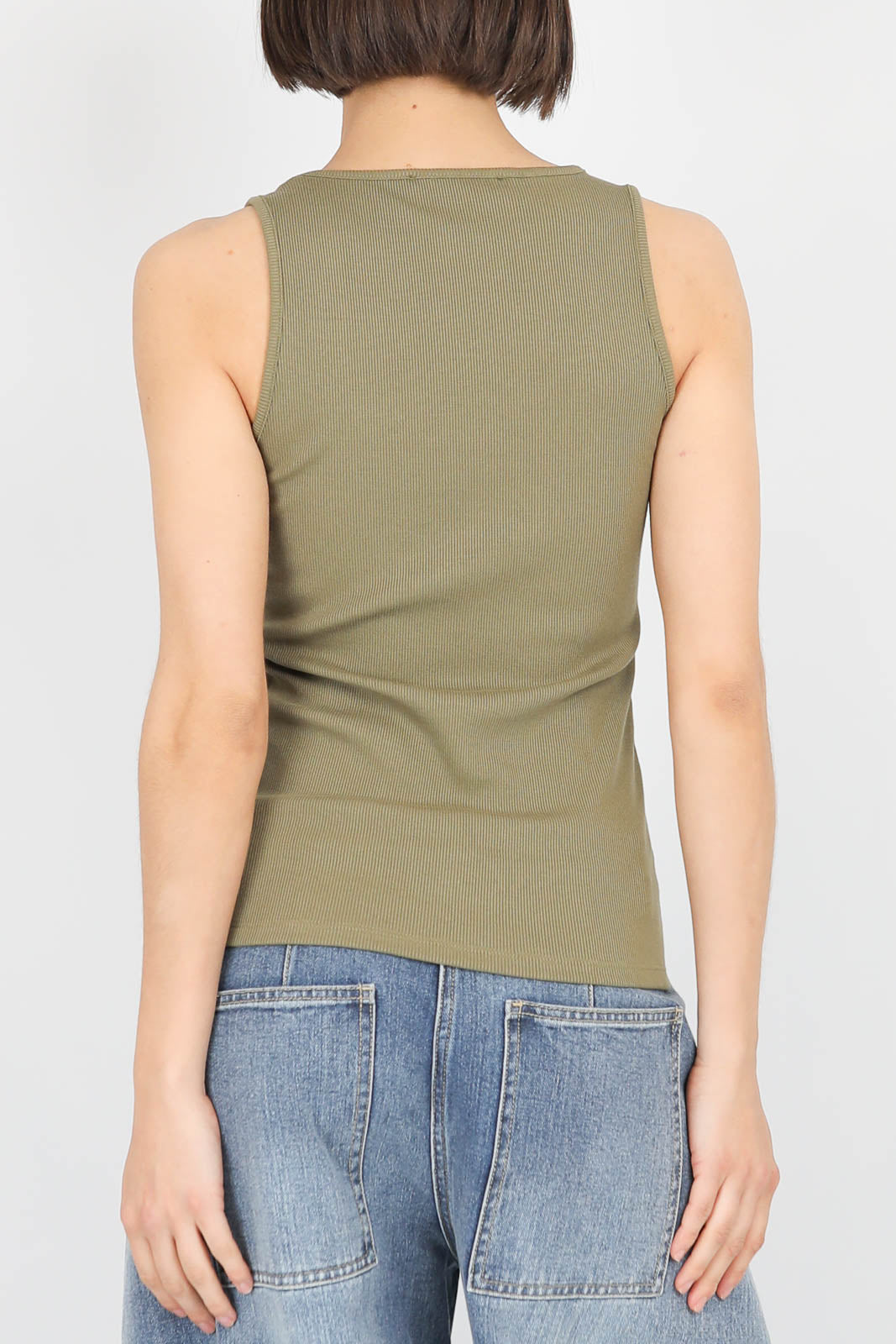 Rib tank top in khaki