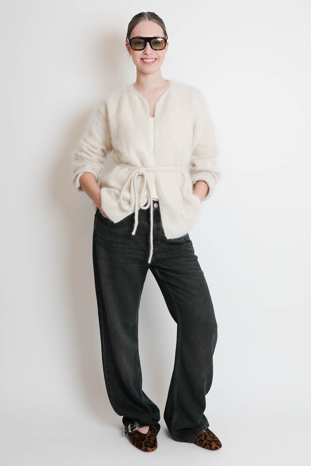 Soft Goat, Brushed Cardigan in Chalk