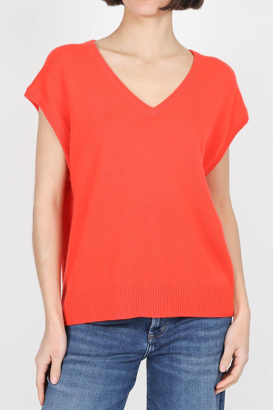 Val cashmere T-shirt in Red Sun