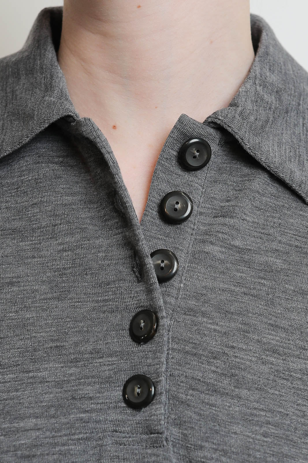Raw, T-shirt Merino Polo in Mid Grey Melange