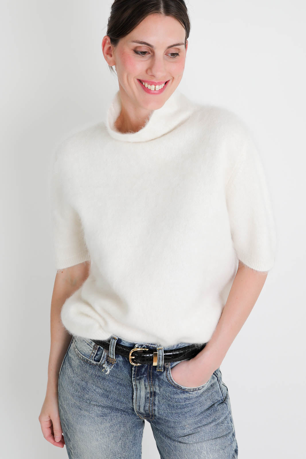 Lisa Yang, Madelene cashmere T-shirt in cream brushed