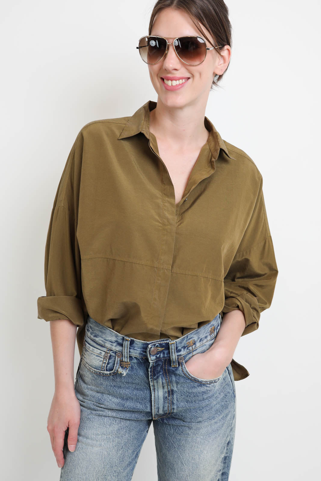 Pomandère, silk blouse in khaki