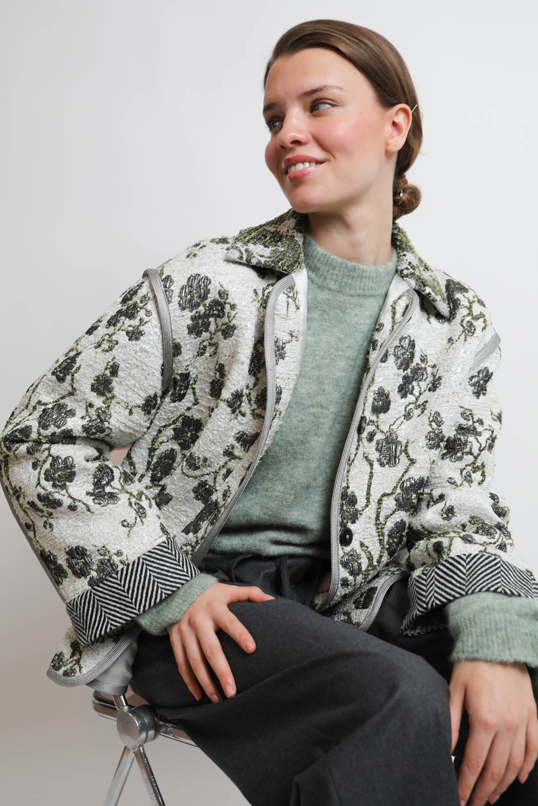 Forte-Forte, La Lune en Fleur jacket in Silvermoon