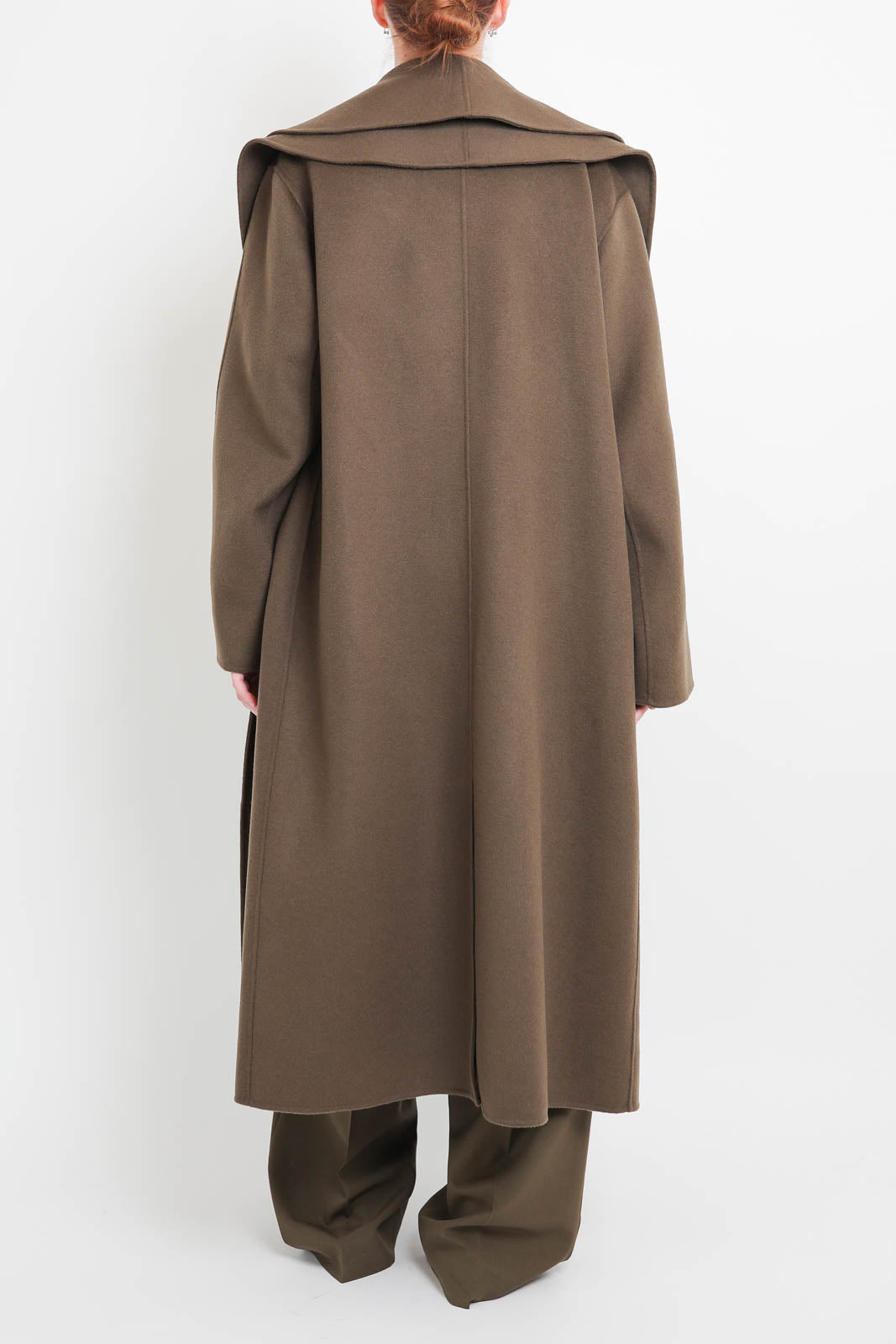 Raw, wool coat in taupe