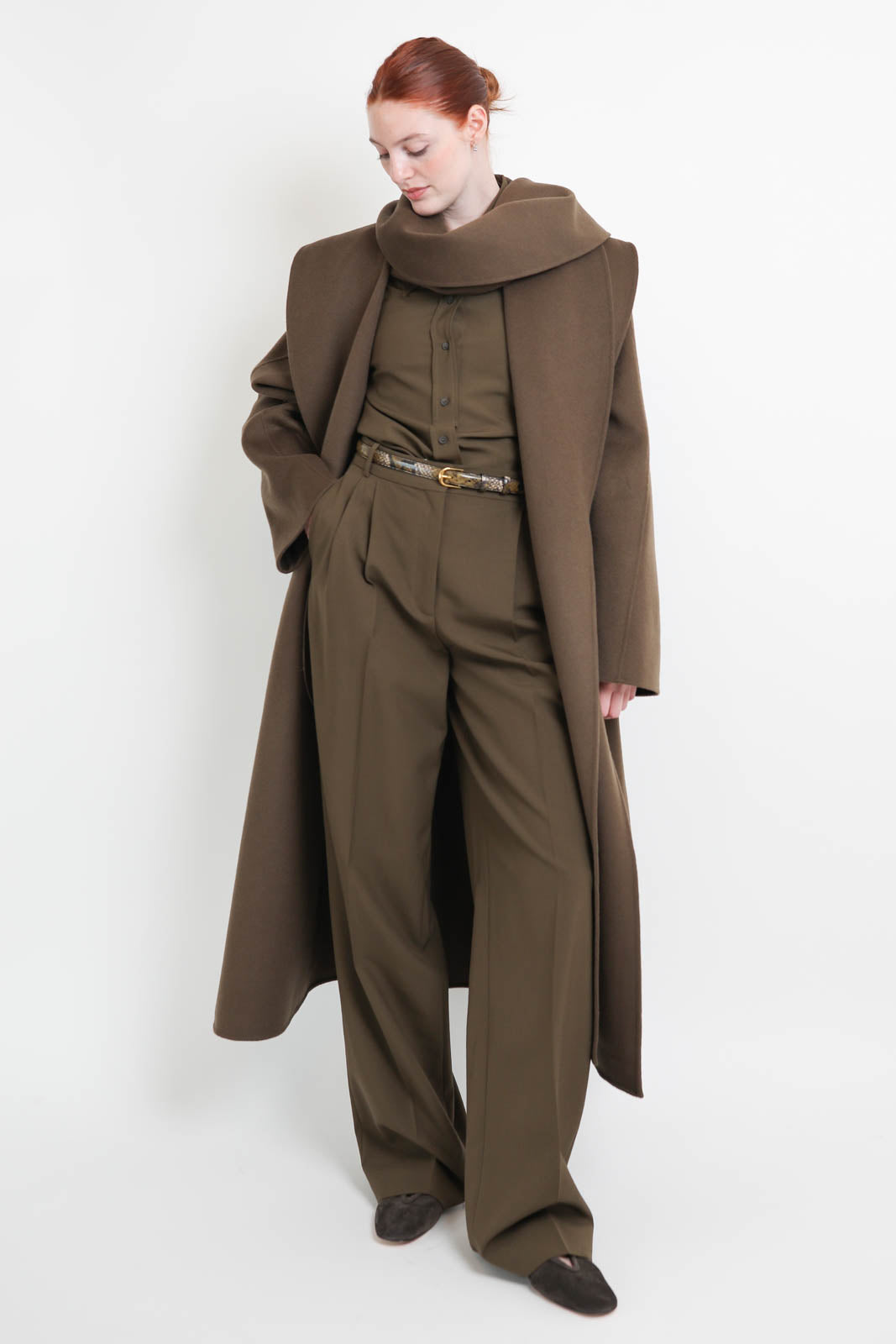 Raw, wool coat in taupe
