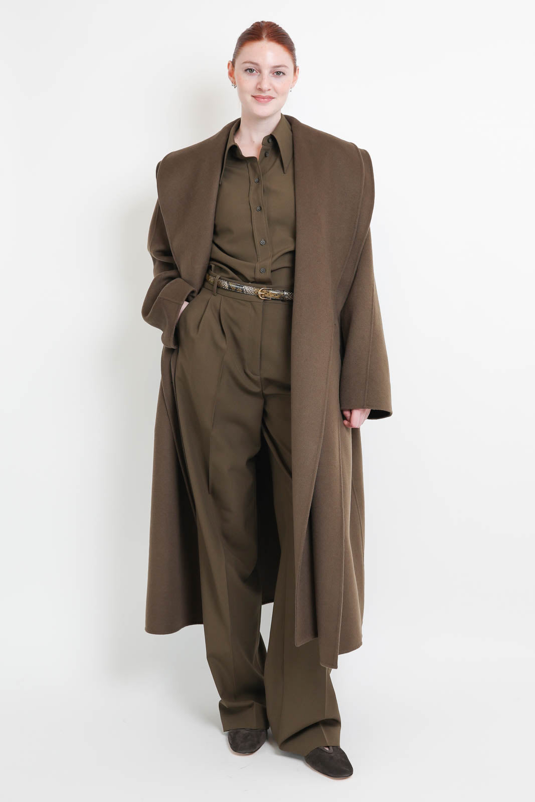 Raw, wool coat in taupe