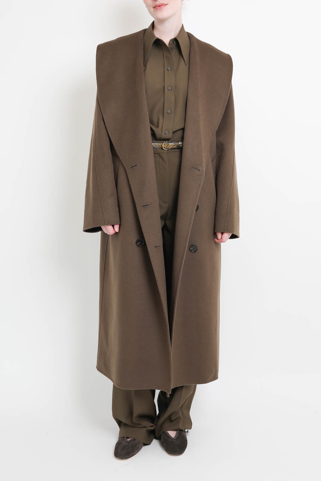 Raw, wool coat in taupe