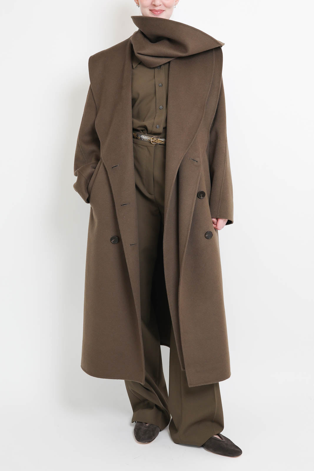 Raw, wool coat in taupe