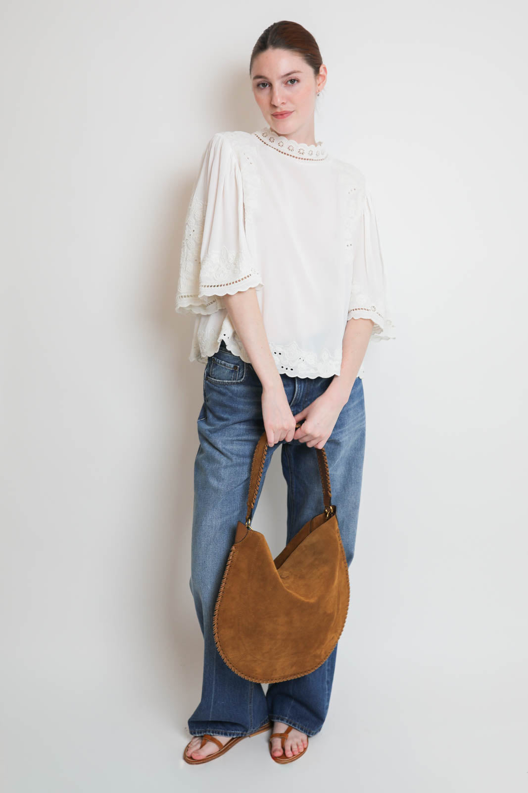 Farm Rio, Palm Tree Embroidery Blouse in Off-White