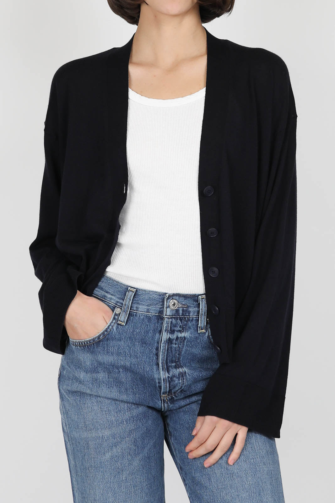 Cardigan with V-neck in B. Navy