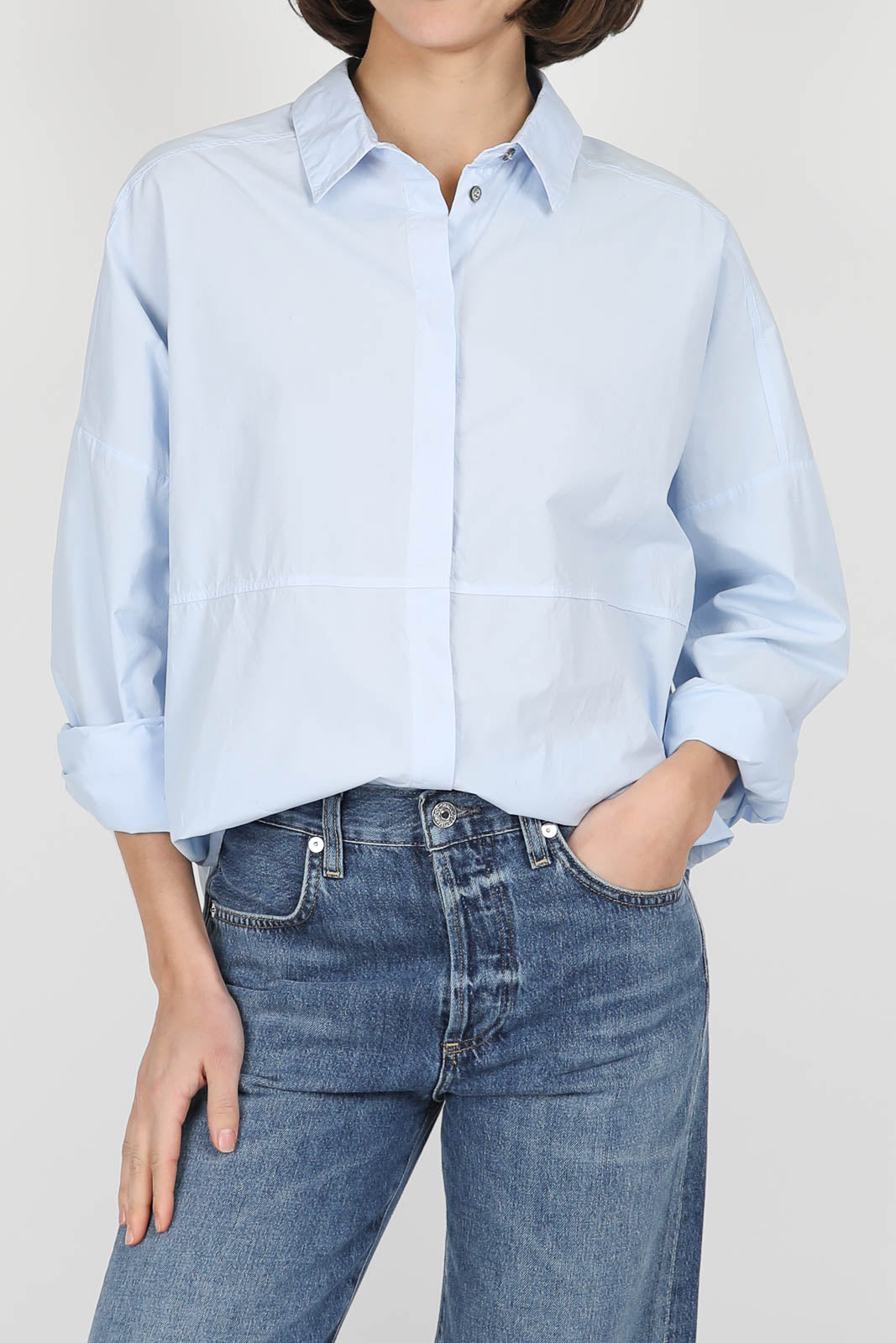 Cotton blouse in sky blue