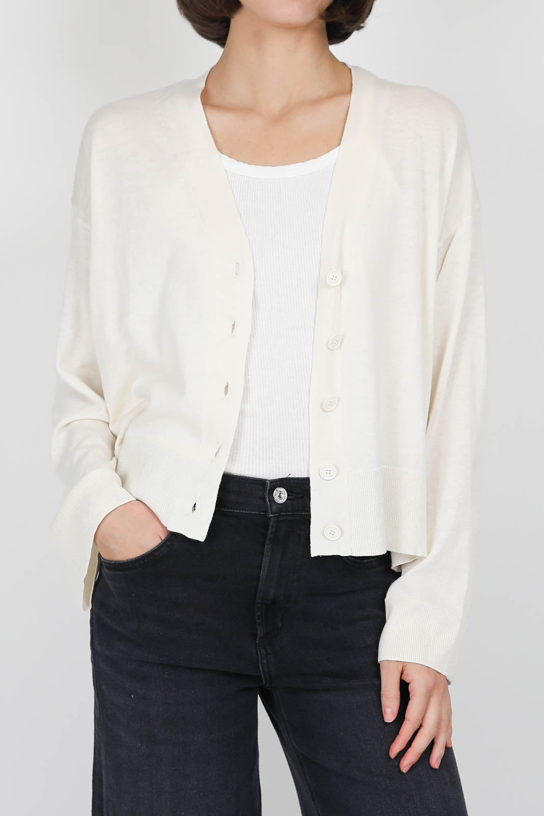 Cardigan with V-neck in white
